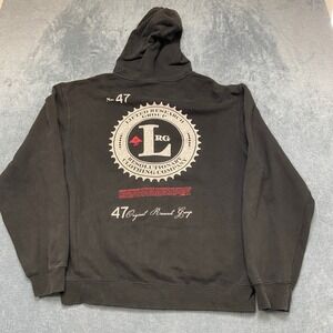 LRG Hoodie Mens Large Black Dark Wash Drawstring Outdoor Full Zip Fleece Lined